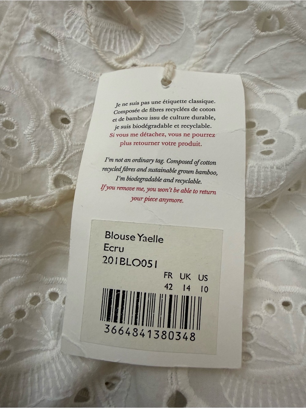 SEZANE Yaelle Blouse Size 42 Size 10 NWT - Picture 11 of 14